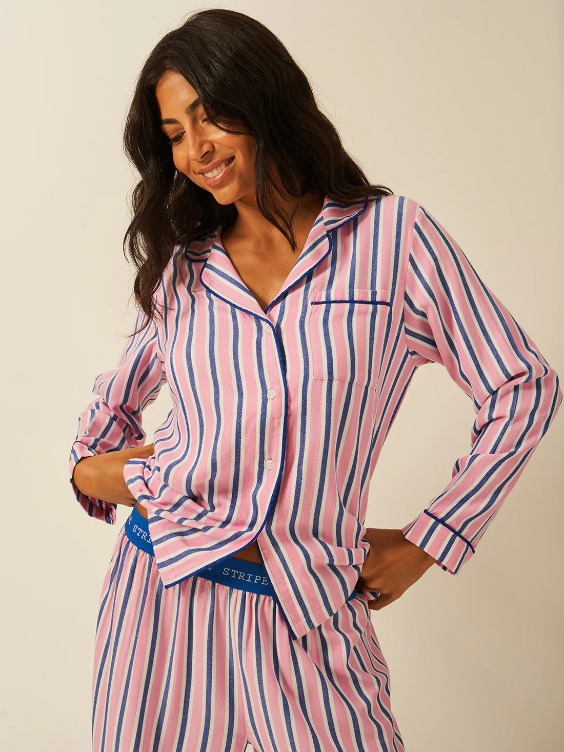 Soft Brushed Woven Pajama Top - Lazy Sunday | ECOVERO Nightwear | Stripe and Stare