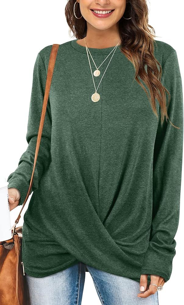 Amazon.com: Women Tunic Top Long Sleeve Fall Shirts For Women Trendy Tops Olive Green L : Clothin... | Amazon (US)