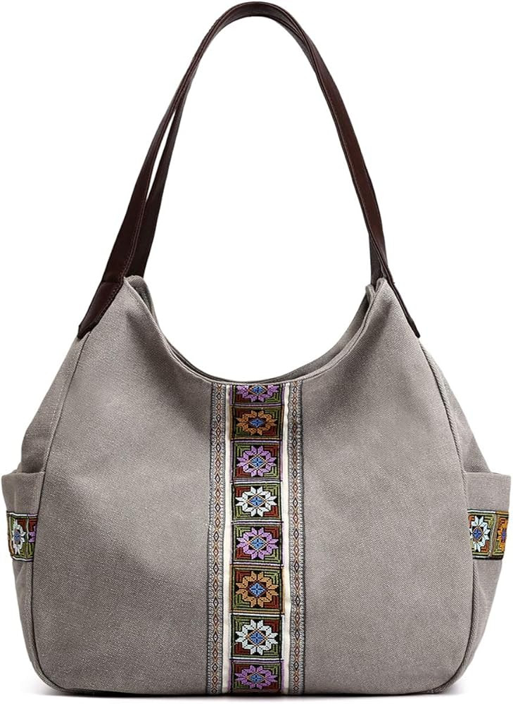 Worldlyda Women Canvas Hobo Purse Multi Pocket Tote Shopper Shoulder Bag Casual Top Handle handba... | Amazon (US)