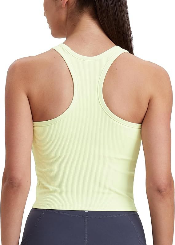 Workout Crop Tank Tops for Women Yoga Shirts Sleeveless Ribbed Racerback Cream Feeling Mild Suppo... | Amazon (US)