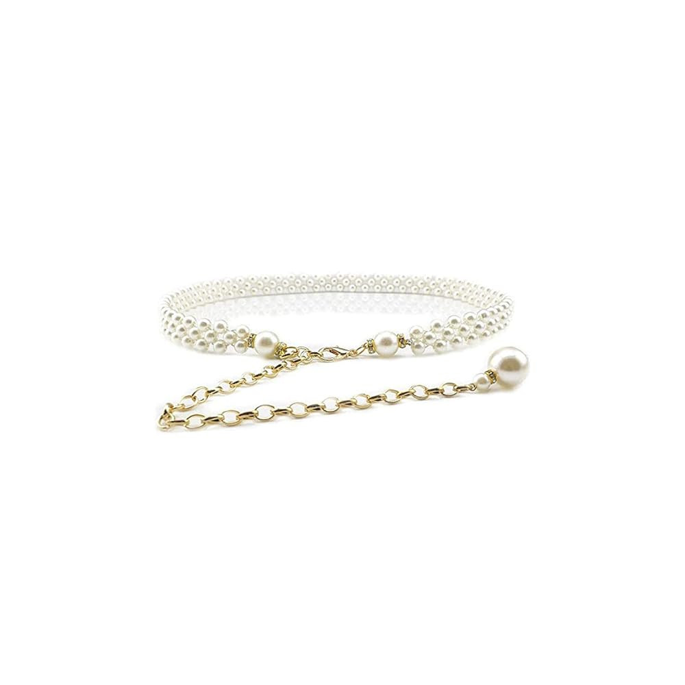 Ya Jin Women's Fashion Pearl Decorative Metal Waist Chain, White, Size 100cm | Amazon (US)