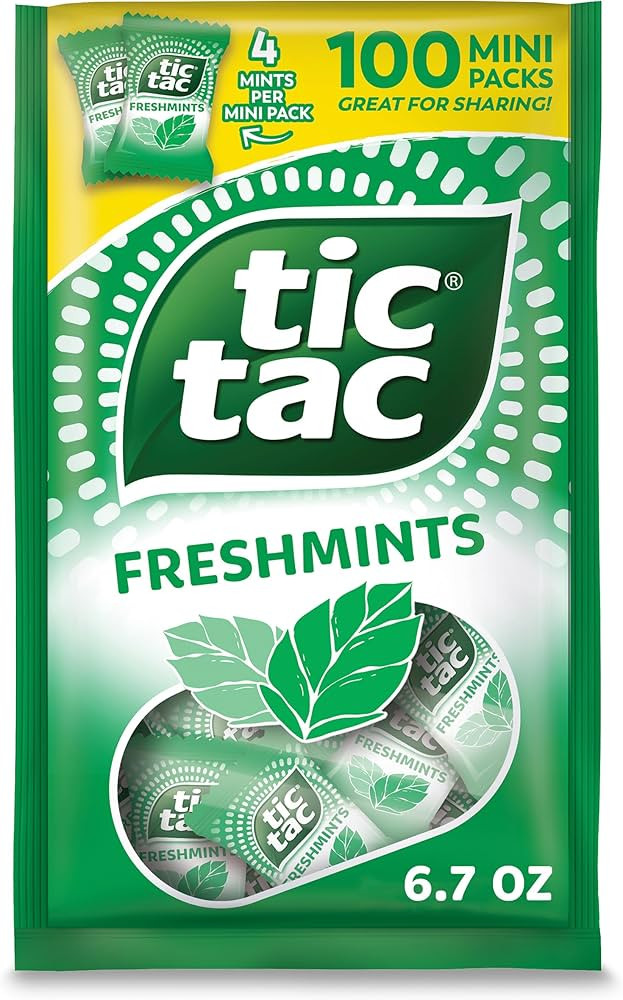 Tic Tac Freshmints, Bulk Bag with 100 Mini Packs (4 Mints Each), Share-Size, On-the-Go, 6.7 oz | Amazon (US)