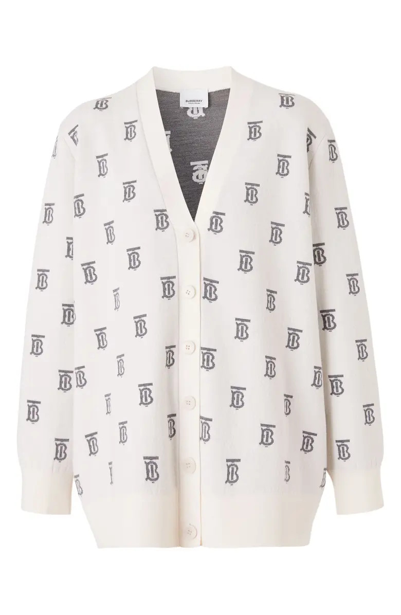 Salena TB Logo Jacquard Wool & Silk Blend CardiganBURBERRY | Nordstrom
