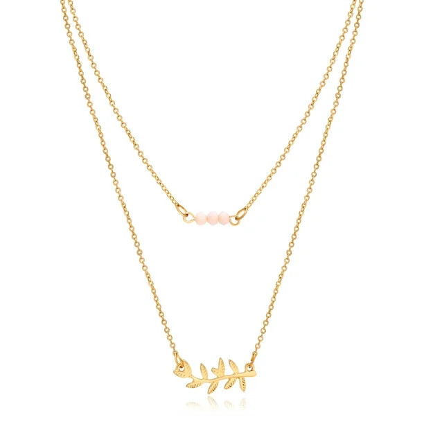 Duo Time and Tru Women's Imitation Gold Layered Glass Bead and Leaf Necklaces. | Walmart (US)