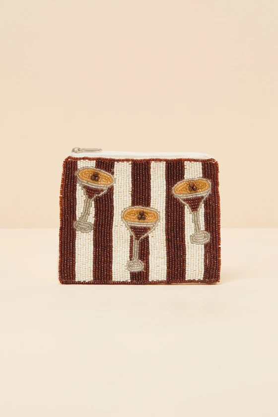 Espresso Martini Brown and Cream Beaded Coin Purse | Lulus