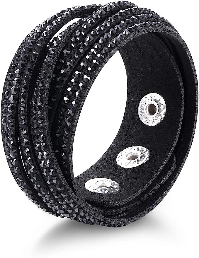Barzel Leather Created Austrian Crystals Wrap Bracelets (Many Options Available) | Amazon (US)