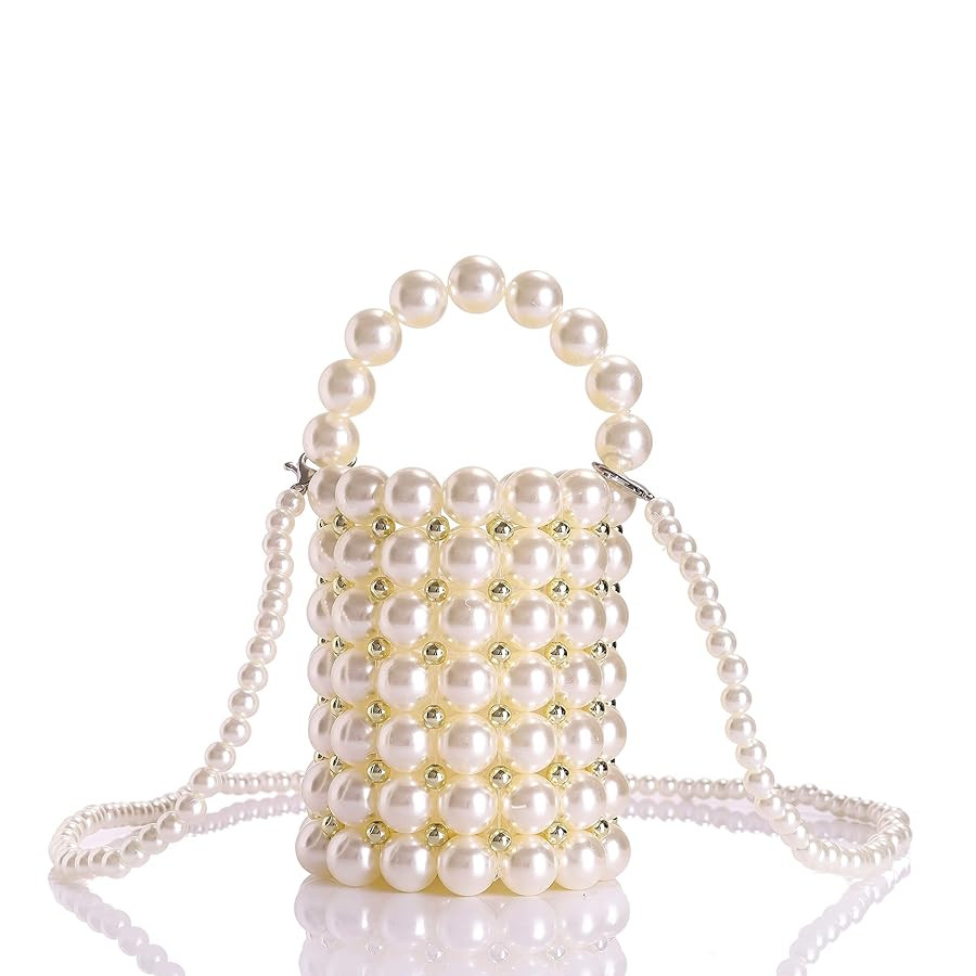 YUSHINY Beaded Handbag for Women White Pearl Decoration Evening Bags with Detachable Chain Inner ... | Amazon (US)