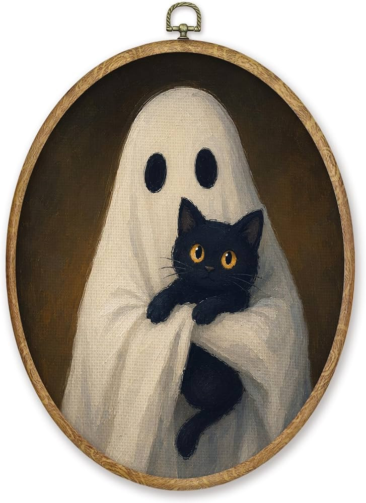 CGBHW Halloween Ghost Hugs Black Cat Oval Wall Art Prints Decor 8.6x11.4 | Amazon (US)