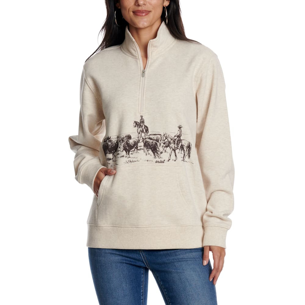 Ariat Women's Half-Zip Oatmeal & Brown Western Print Sweatshirt | Cavender's