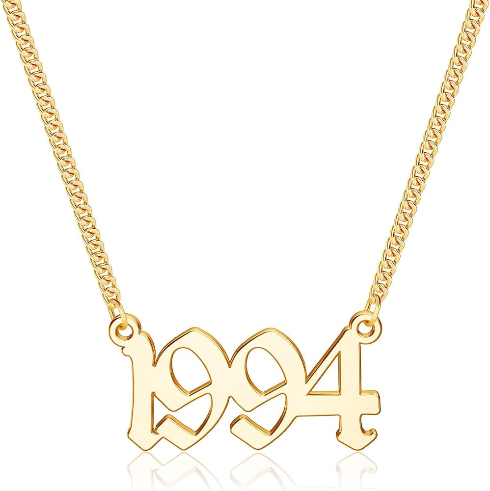 Ursteel Birth Year Number Necklace, 18K Gold Plated Old English Birth Year Pendant Necklaces Pers... | Amazon (US)