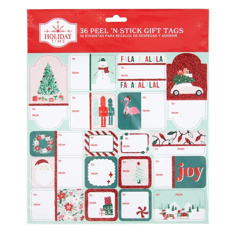 Winter Blush Peel 'N Stick Gift Tags, Green, 36 Count, by Holiday Time | Walmart (US)