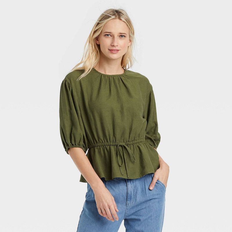 Women's Balloon Elbow Sleeve Popover Blouse - Who What Wear™ | Target