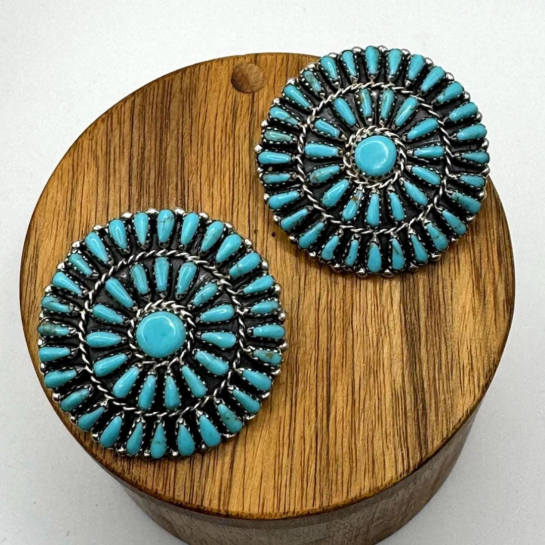 Gorgeous large handmade round Turquoise cluster earrings. These beautiful earrings are handcrafte... | Etsy (US)