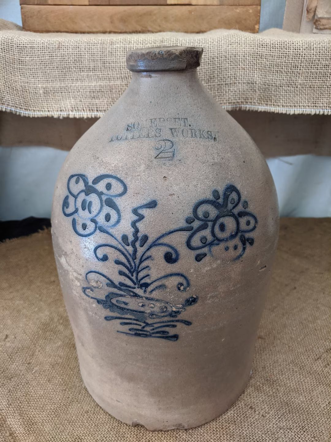 Somerset Potters Works 2 Gallon Jug With Blue Slip Deco - Etsy | Etsy (US)