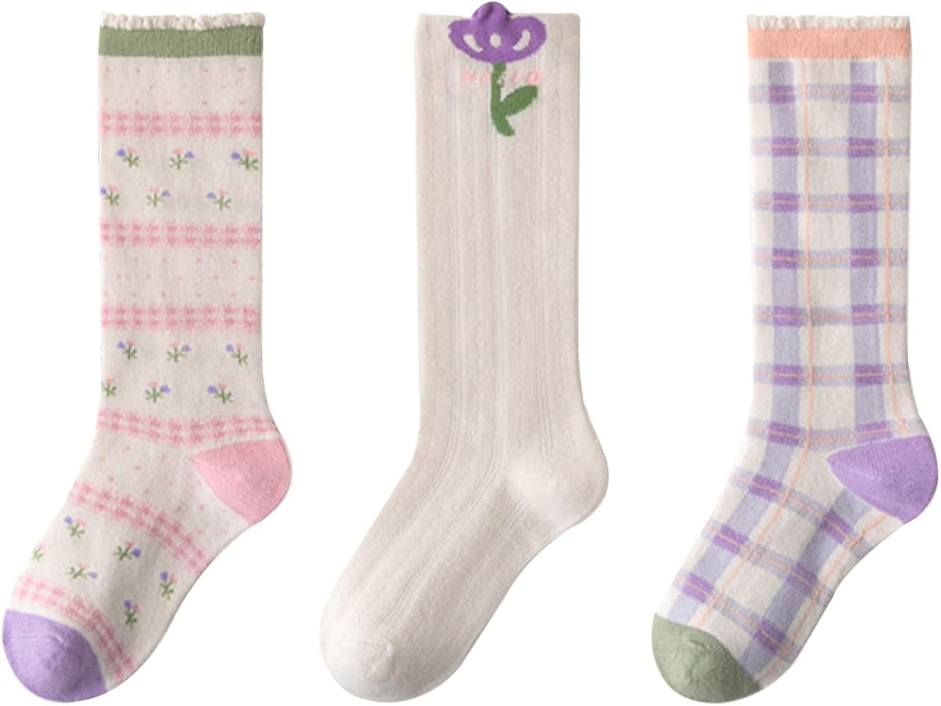 Girls Socks Cute Novelty Over the Calf Knee High Socks 3 Pairs 1-12 Years | Amazon (US)