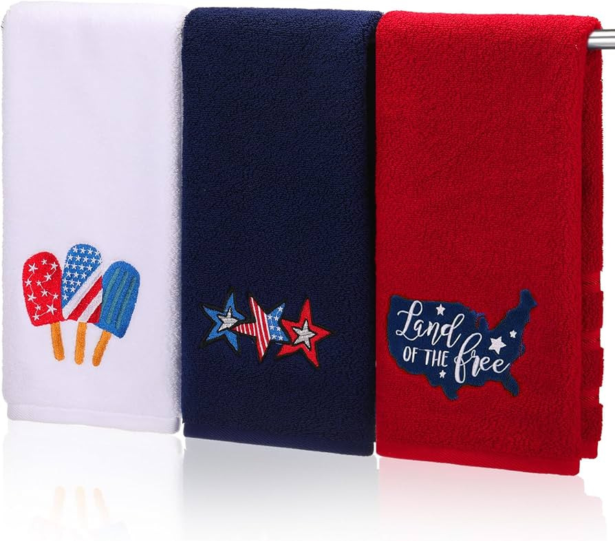 Mindsoft 3 Pcs Memorial Day Hand Towels USA Patriotic Bathroom Towel Red White Blue 250th Anniver... | Amazon (US)