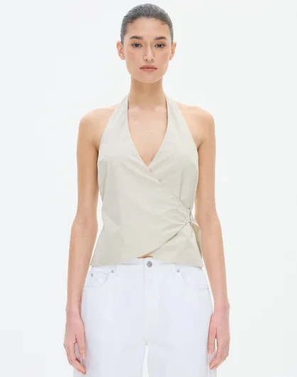 Poplin Wrap Halter Top in Utility Beige | Glassons AU | Glassons (Australia)