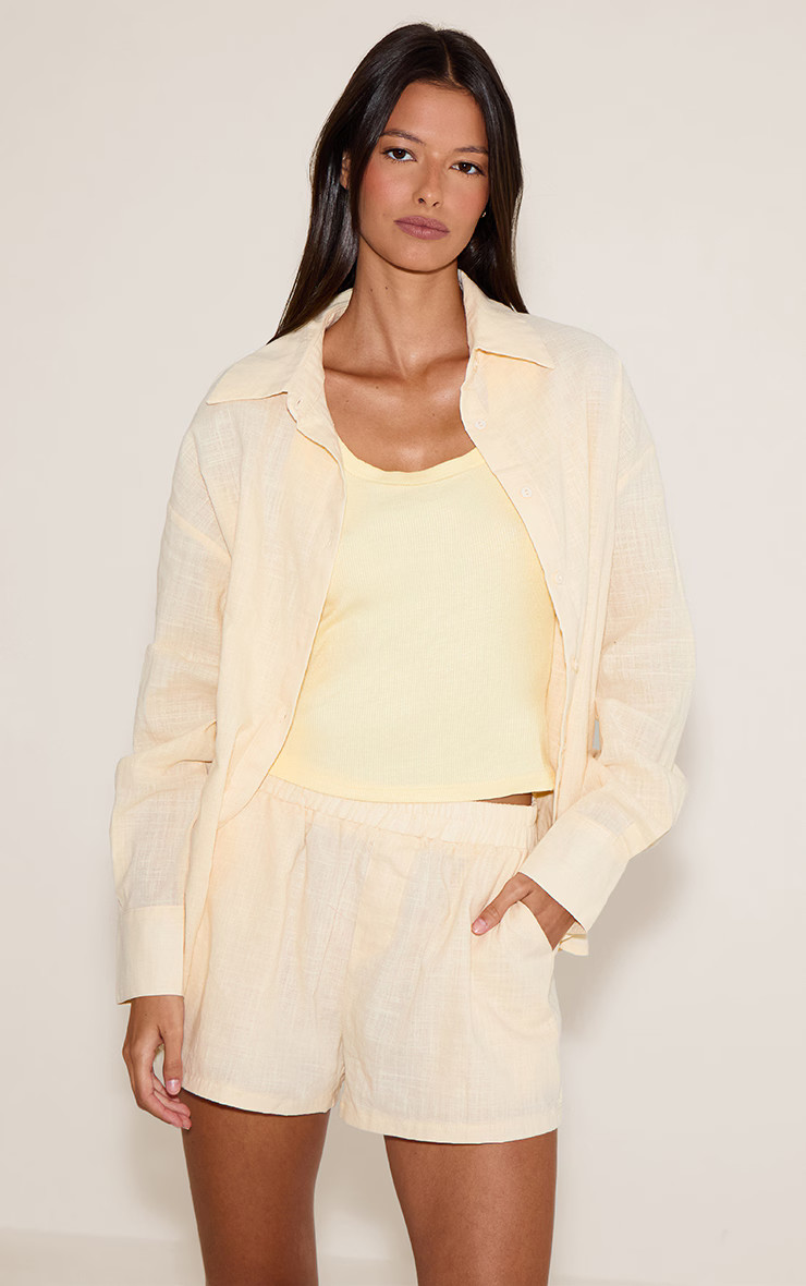 Butter Cream Linen Long Sleeve Shirt | Co-ords | PrettyLittleThing UK