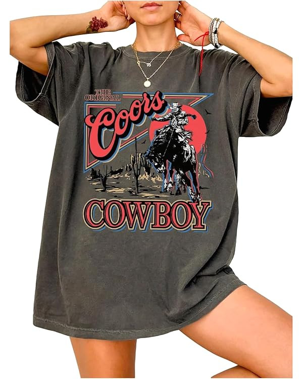 SOLY HUX Women's Vintage Graphic Tees Half Sleeve Cowboy Print Oversized T Shirt Streetwear Summe... | Amazon (US)