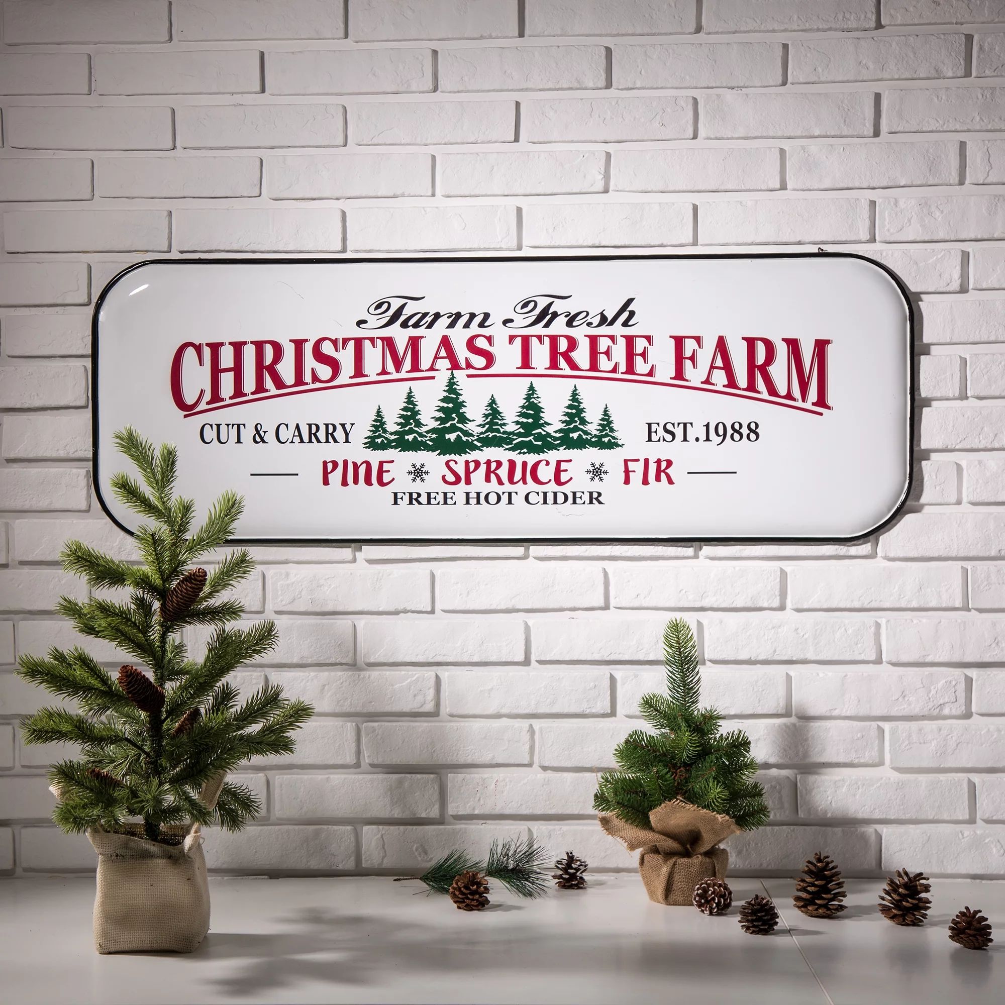 Glitzhome 43.11"L Christmas Farmhouse Enamel Metal Sign - Tree | Walmart (US)