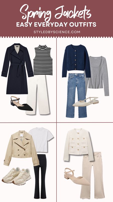 Spring coat capsule collection - wool wrap coat, white jeans, white sneakers, cropped trench coat, flare leggings, New Balance 327 sneakers, sweater jacket, soft draped trench coat, tweed jacket. 

#LTKfindsunder100 #LTKSeasonal #LTKworkwear