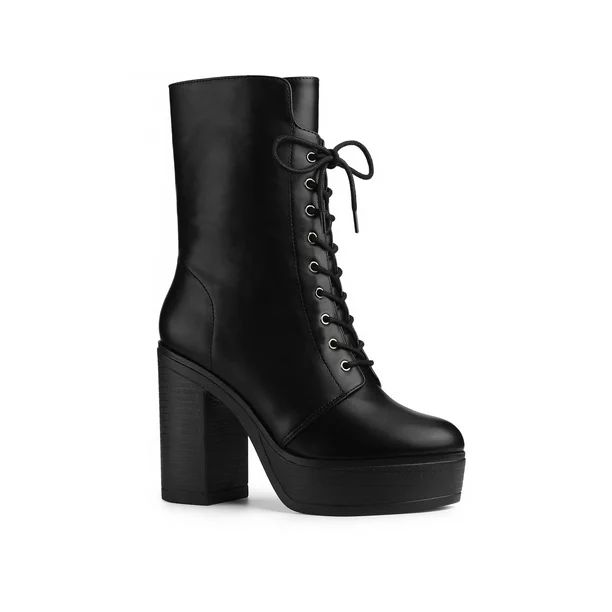 Allegra K Women's Lace Up Platform Chunky Heels Combat Boots - Walmart.com | Walmart (US)