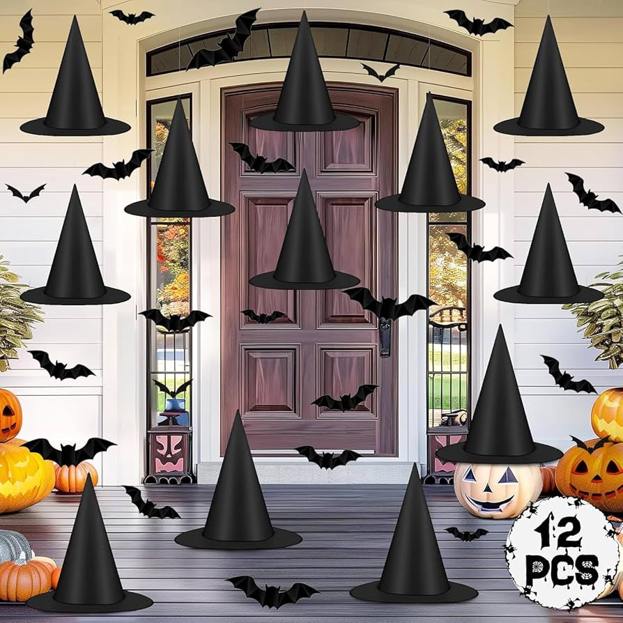 12 Pcs Halloween Witch Hats Black Hanging Costume with 24 Pcs 3D Bats Stickers for Halloween Cosp... | Amazon (CA)