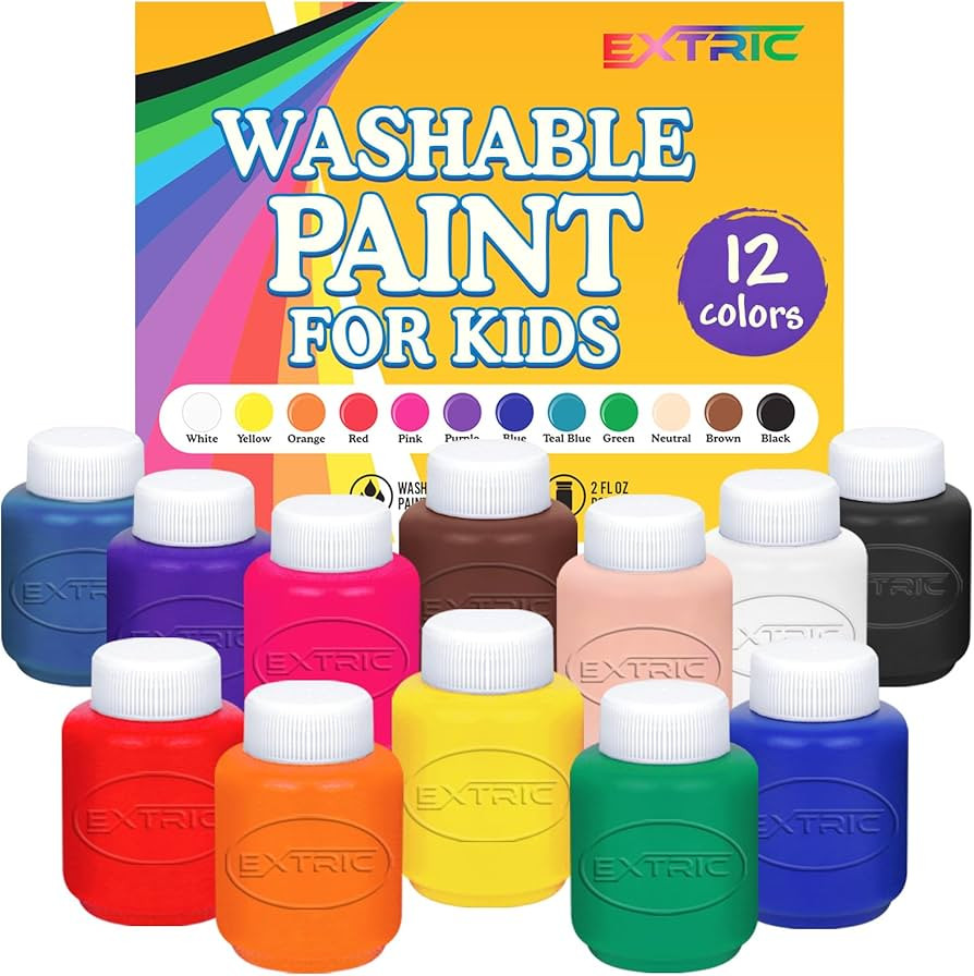 EXTRIC Washable Paint for Kids 12 Color, Non-Toxic Tempera Kid Paint 2 oz Bottles, Vibrant Pigmen... | Amazon (US)