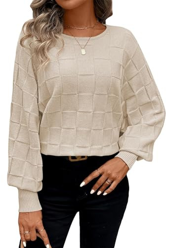 Pink Queen Women's Fall Sweaters 2025 Casual Long Batwing Sleeve Oversized Crewneck Pullover Winter Fashion Trendy Outfits Eggshells S | Amazon (US)