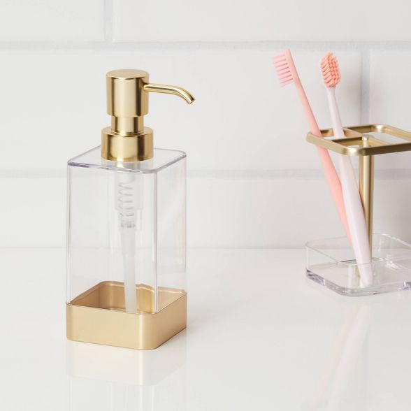 Square Soap/Lotion Dispenser Gold/Clear - Room Essentials™ | Target