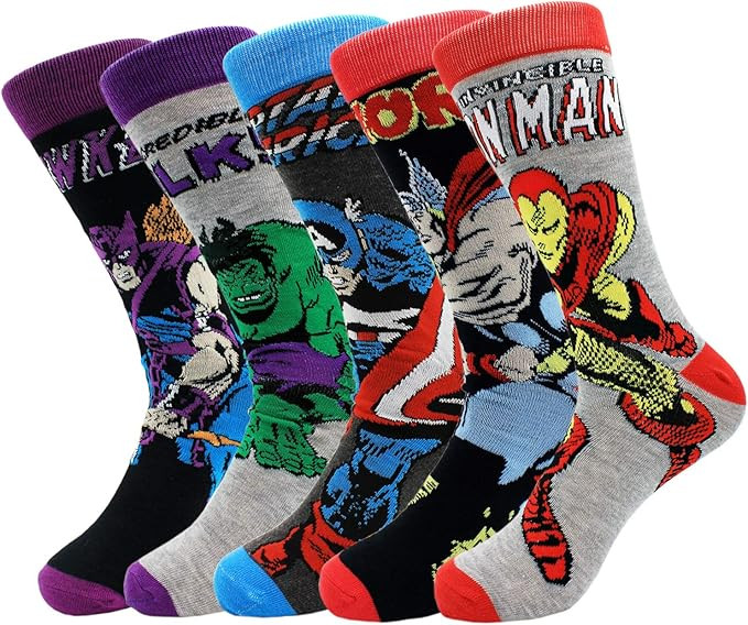 PoiLee Mens Funny Socks 5 Pack Fun Crazy Cool Character Patterned Dress Socks Size 9-12 | Amazon (US)