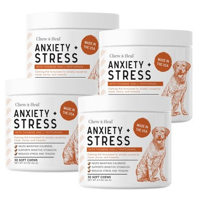 Chew + Heal Calming Anxiety + Stress Treats, Dog Supplement, Contains 4 Travel-Sized Jars  - 120 Total Delicious Chews | Target
