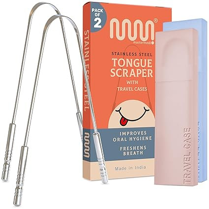 MasterMedi Tongue Scraper for Adults with Multicolor Travel Cases (2 Pack), 100% Stainless Steel,... | Amazon (US)