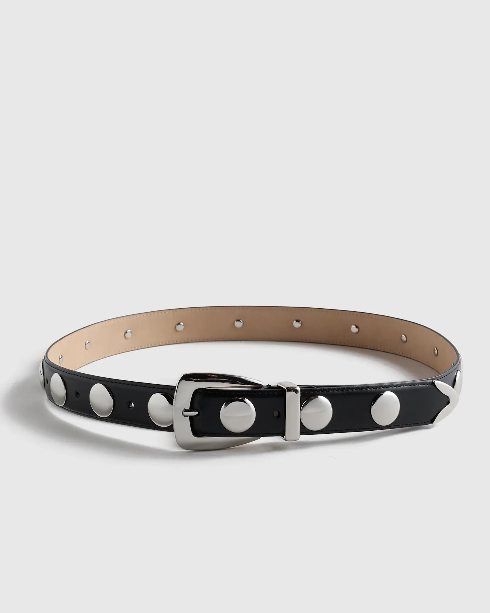 Alyssa European Leather Studded Belt in Black/Silver | Quince