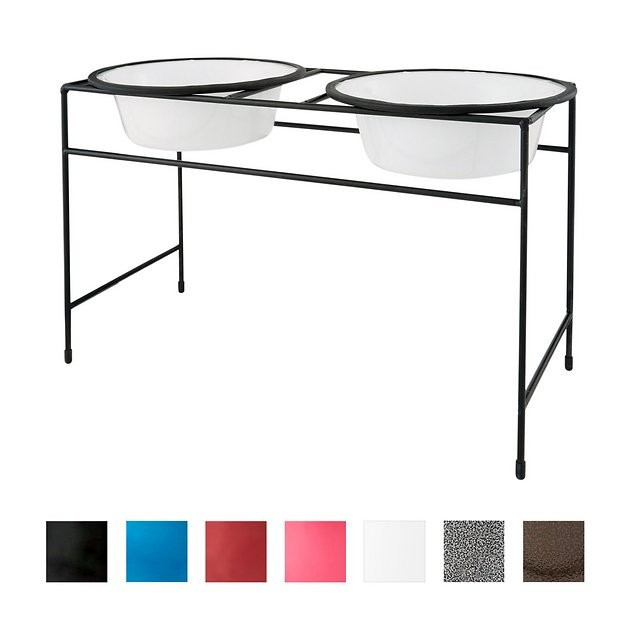 PLATINUM PETS Modern Double Diner Elevated Wide Rimmed Dog & Cat Bowls, Pearl White, 10-cup - Che... | Chewy.com