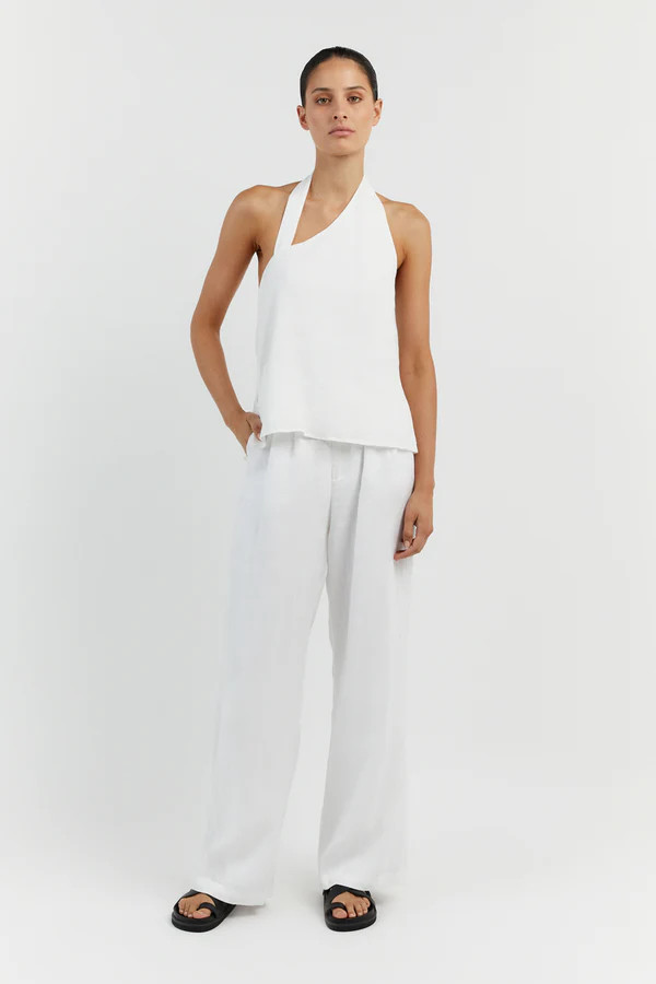 ZOEY WHITE LINEN ASYM TOP | DISSH