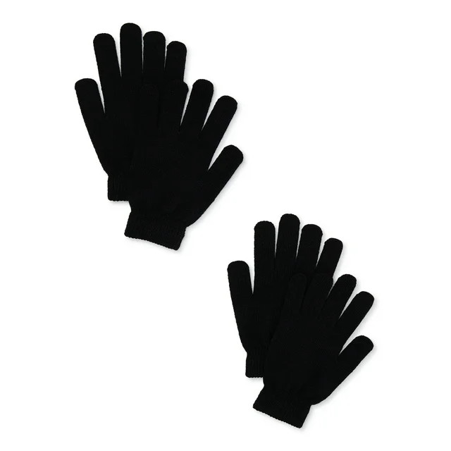Time and Tru Women's Stretch Knit Winter Gloves 2-Pack, Black Soot | Walmart (US)