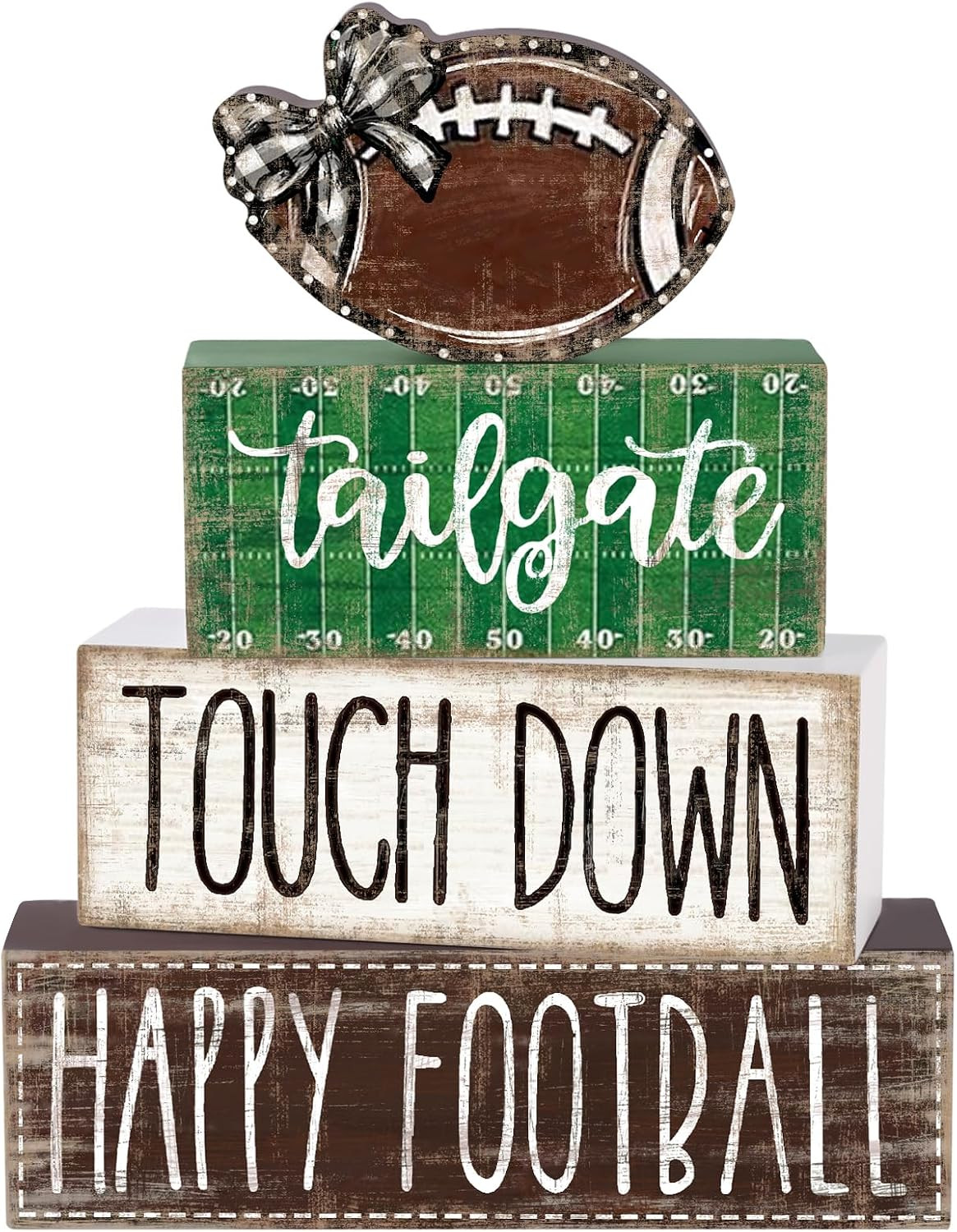 4Pcs Football Table Decoration Happy Football Wooden Block Sign | Amazon (US)