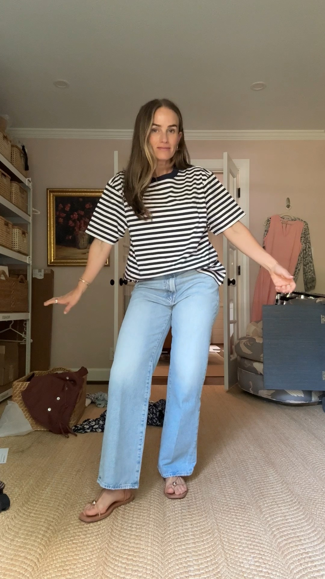 I really like the longer sleeves on this Good American striped tee. Jeans are Mother (their petite line). I am usually a 26 in jeans but I sized up in these.

#LTKootd #LTKPetite #LTKmomlife