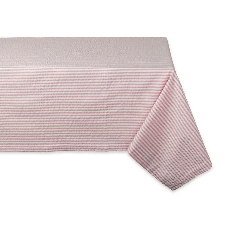 84" Pink and White Seersucker Striped Rectangular Tablecloth | Walmart (US)