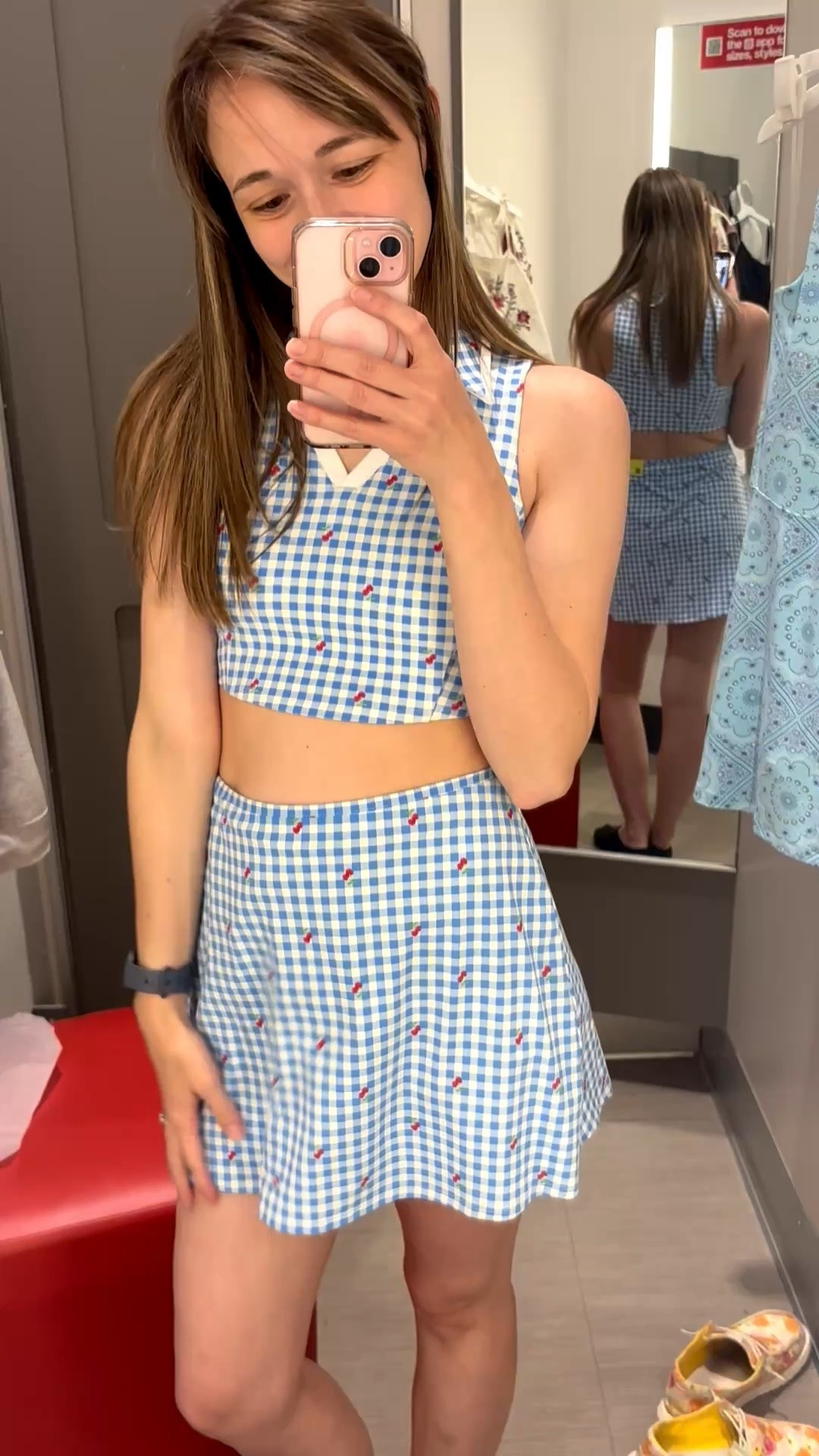 I love this cherry with blue gingham print! This top and skirt are so flattering!

#LTKActive