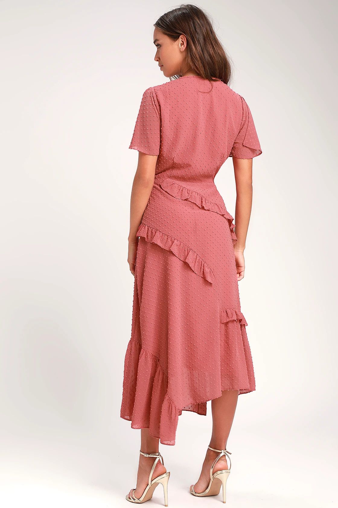 Next to You Rusty Rose Swiss Dot Ruffled Midi Dress | Lulus (US)