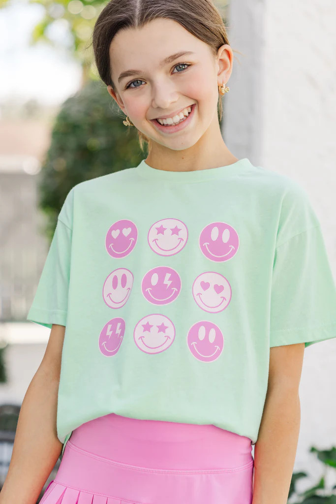 Girls: So Many Smiles Mint Green Graphic Tee | The Mint Julep Boutique