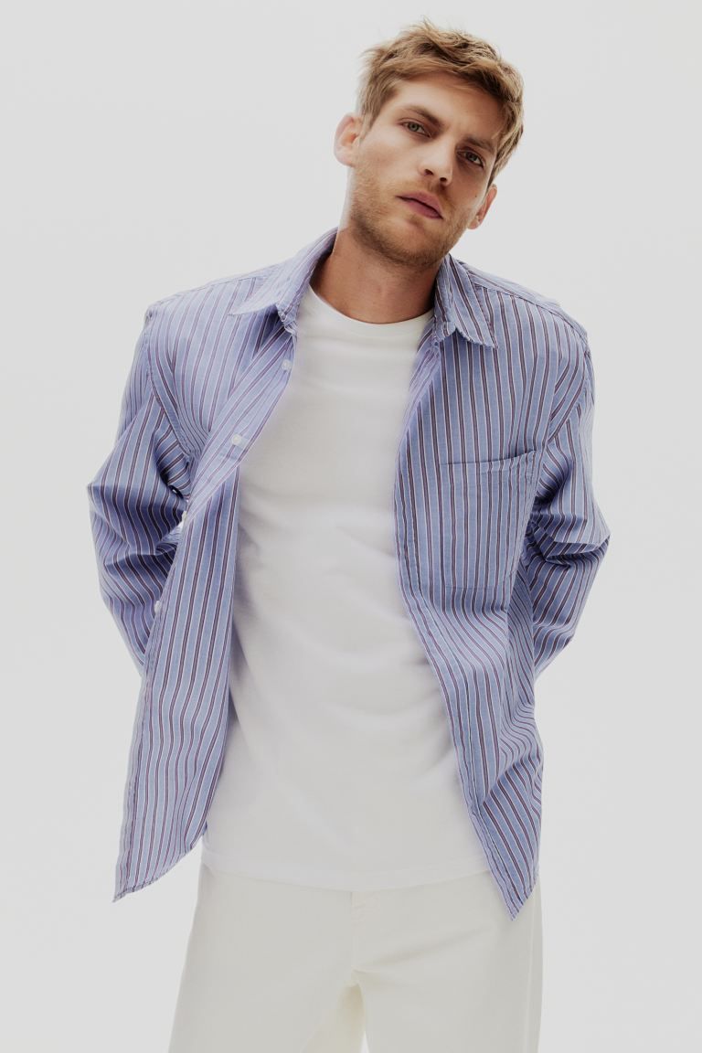 Loose Fit Poplin Shirt - Light blue/striped - Men | H&M US | H&M (US + CA)