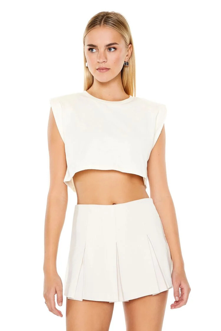 Women's Pleated Mini Skort in White Large | Forever 21