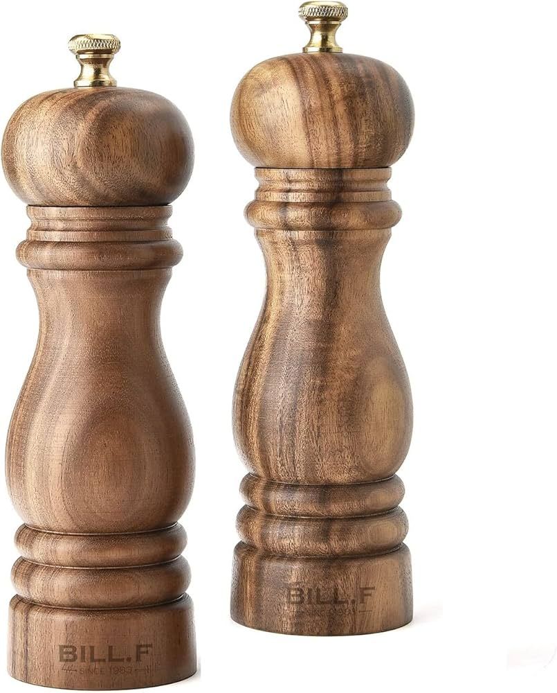 BILL.F Pepper Mill and Salt Mill Grinder, 7 Inch Wooden Salt and Pepper Shakers Set of 2 With Adj... | Amazon (US)