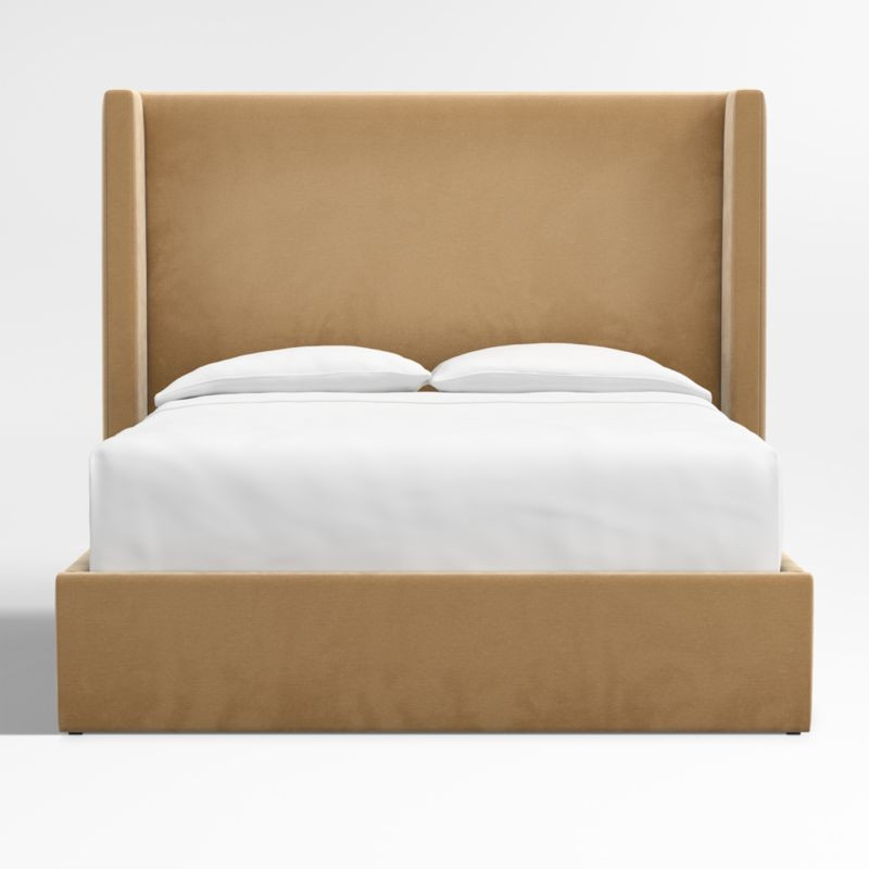 Arden 60" Velvet Camel Brown Upholstered Queen Headboard with Storage Bed Base + Reviews | Crate ... | Crate & Barrel