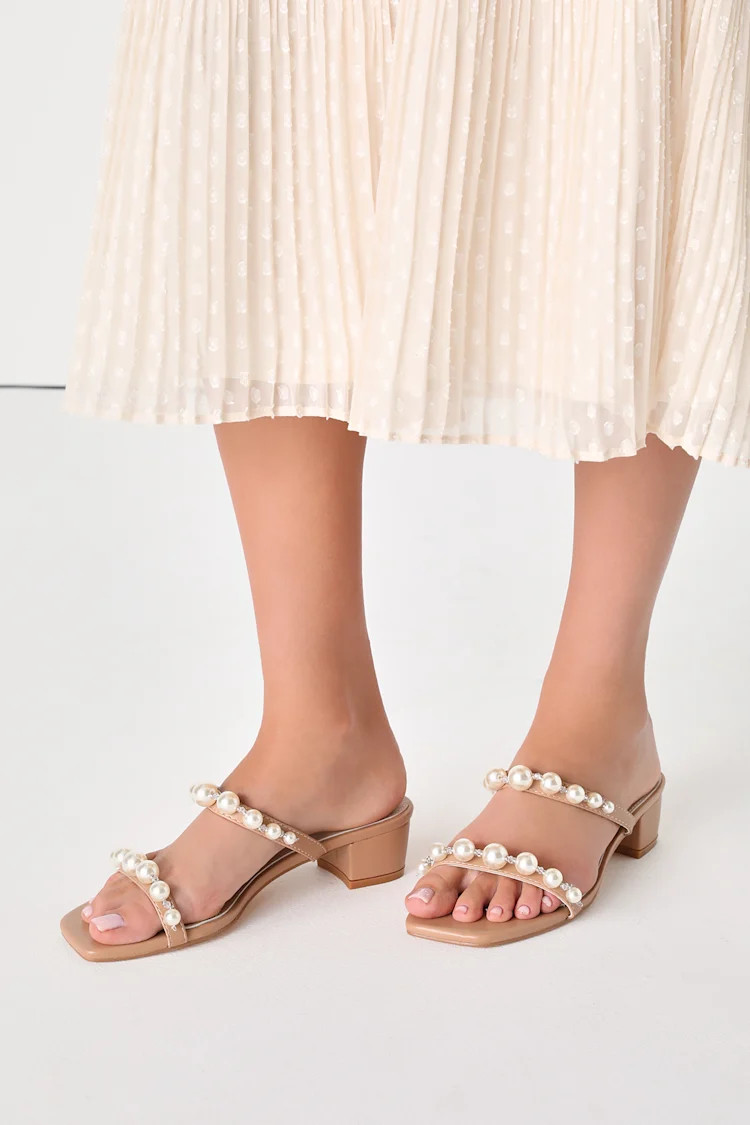 Damii Light Nude Pearl Slide Sandals | Lulus (US)