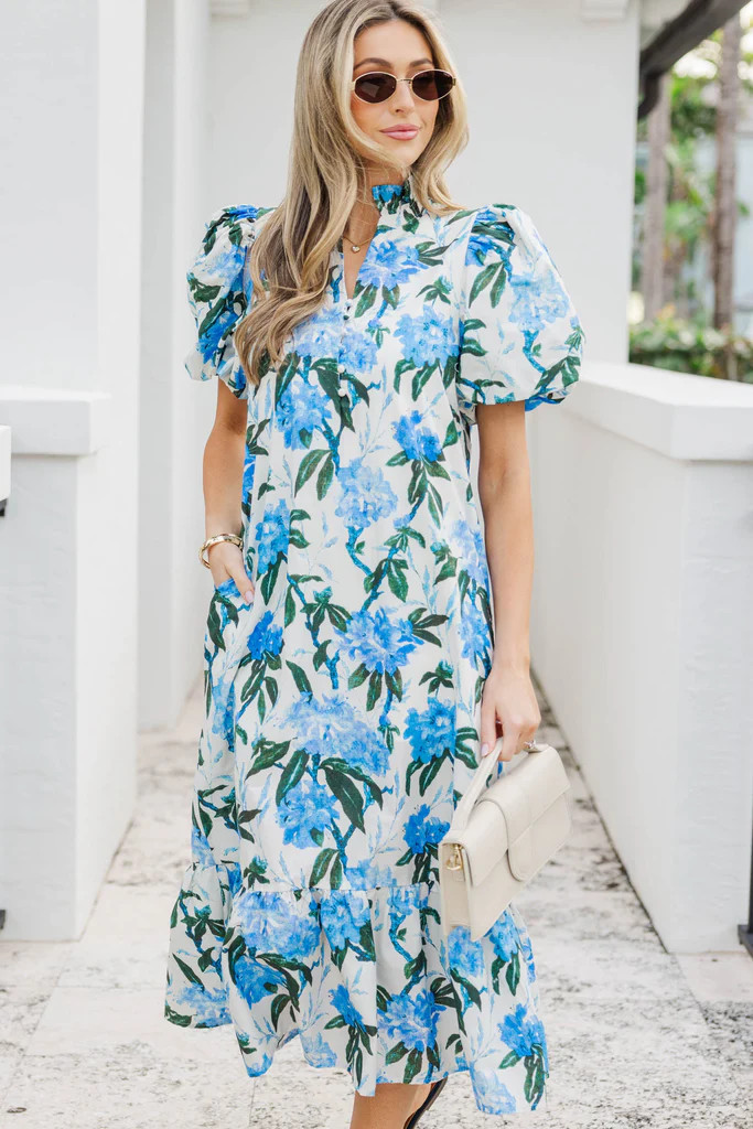 Exactly As Imagined White Large Floral Midi Dress | The Mint Julep Boutique