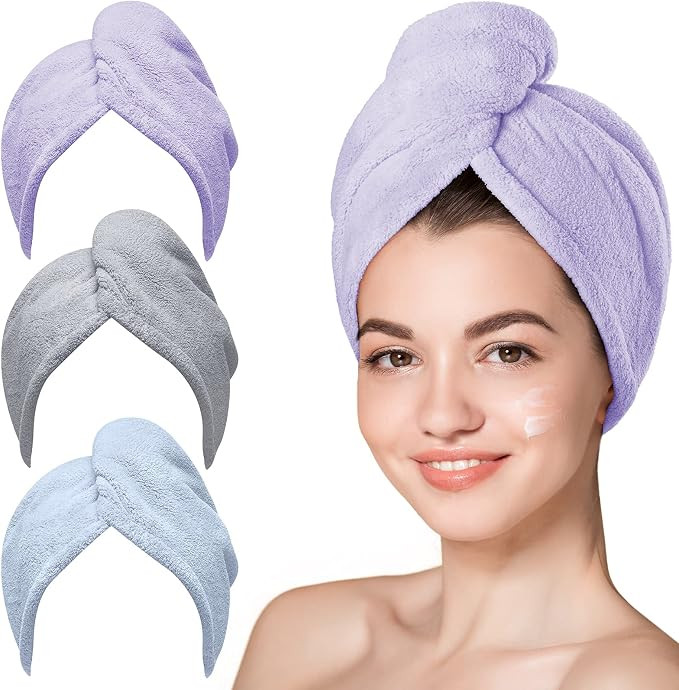 Hicober Microfiber Towel, 3 Packs Hair Turbans for Wet Hair, Drying Hair Wrap for Curly Hair Wome... | Amazon (US)